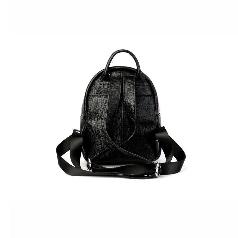 Black Litchi Grain Leather College Backpack Zip Cat Women's Backapcks