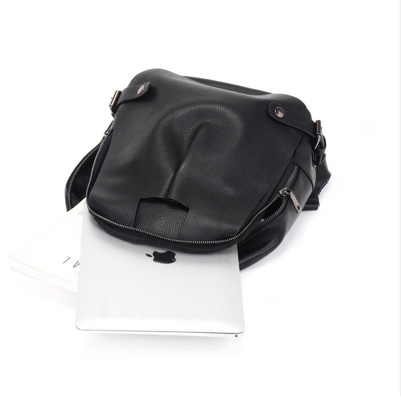 Black Litchi Grain Leather Zippered Backpack