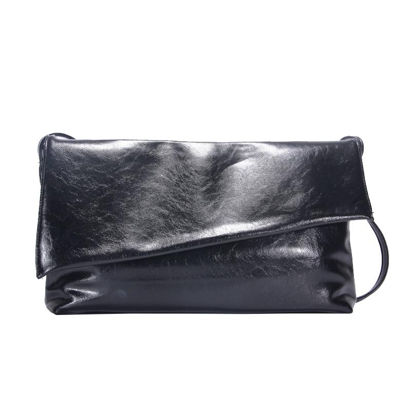 Black Oversized Flap Envelope Clutch Simple Shoulder Bag 