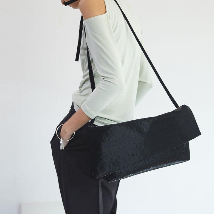 Black Oversized Flap Envelope Clutch Simple Shoulder Bag 