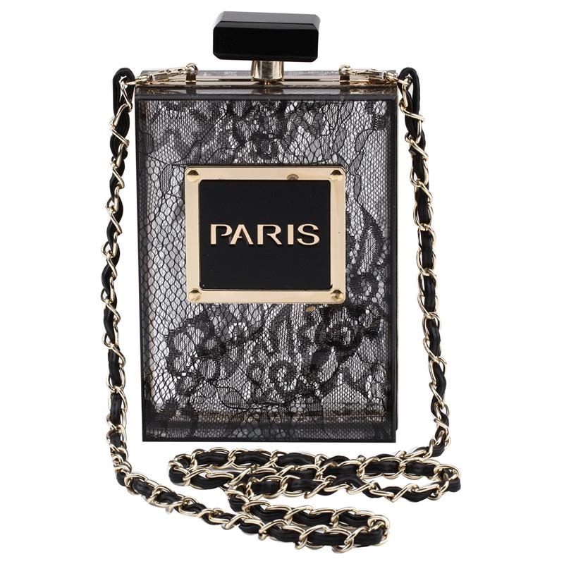 Black Lace Perfume Bottle Shape Crossbody Cute Purses Chain Bags