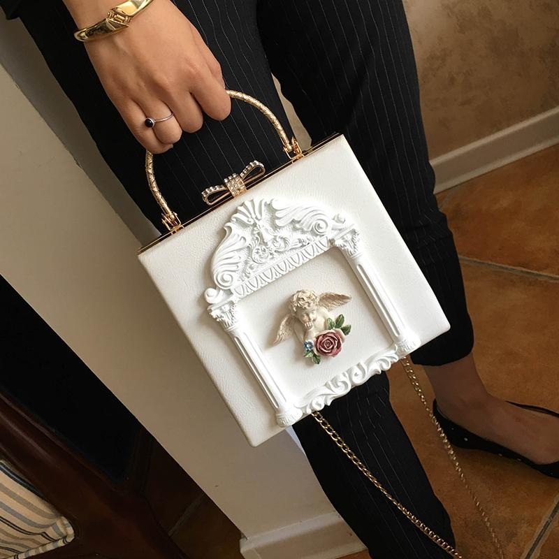 White Retro Angel Box Mini Crossbody Bags Lolita Pearl Chain Bag