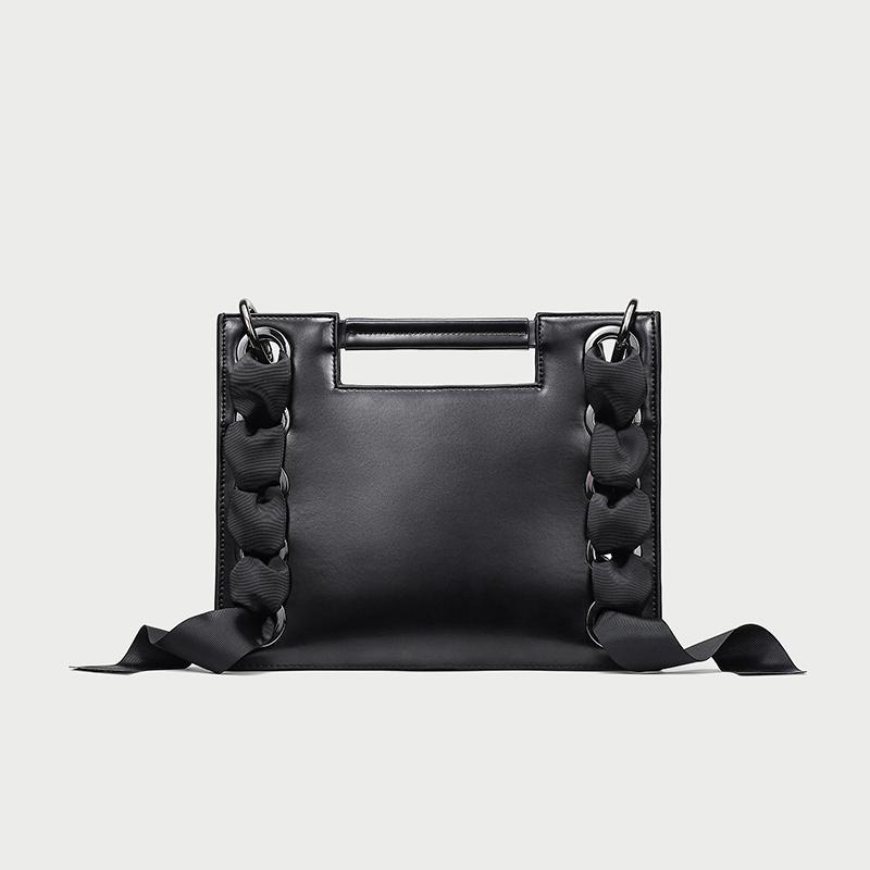 Black Ribbon Woven Leather Square Shoulder Bags | Baginning