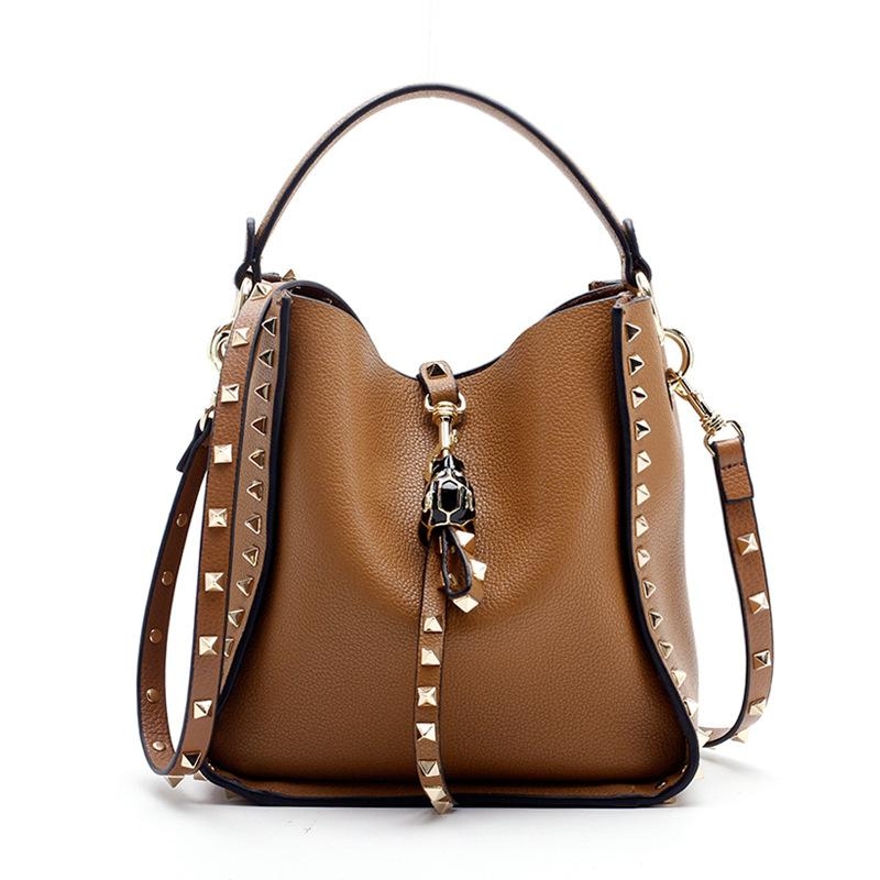 Brown Leather Bucket Bags Shoulder Handbags