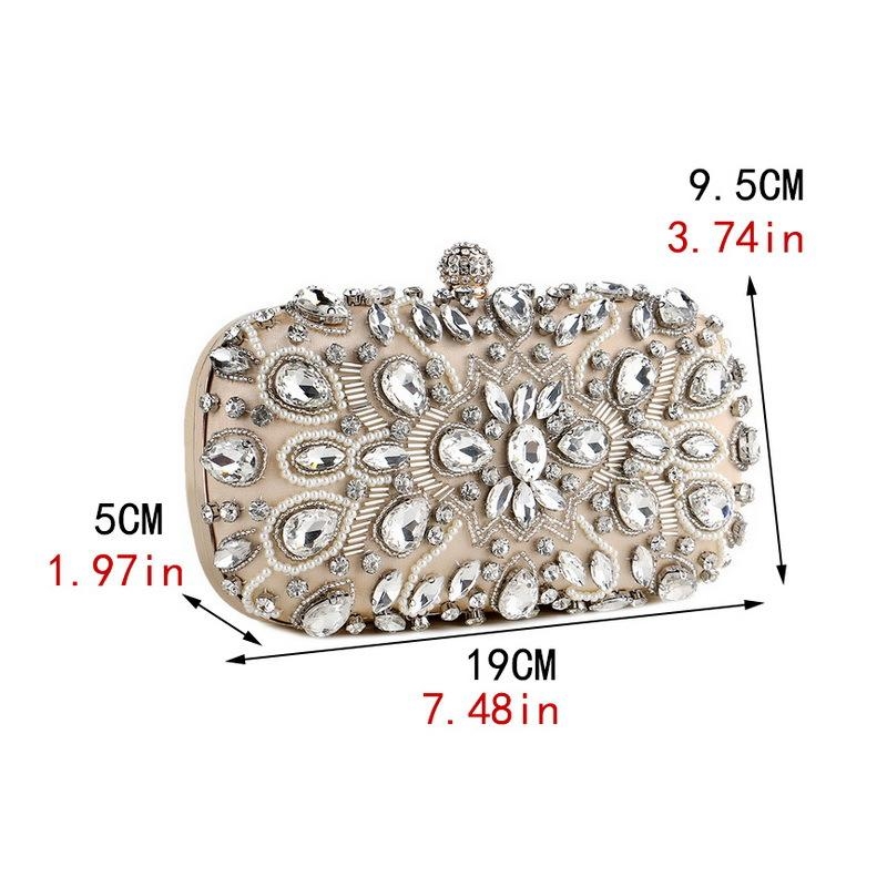 Champagne Satin Crystal Evening Box Clutch Bags 