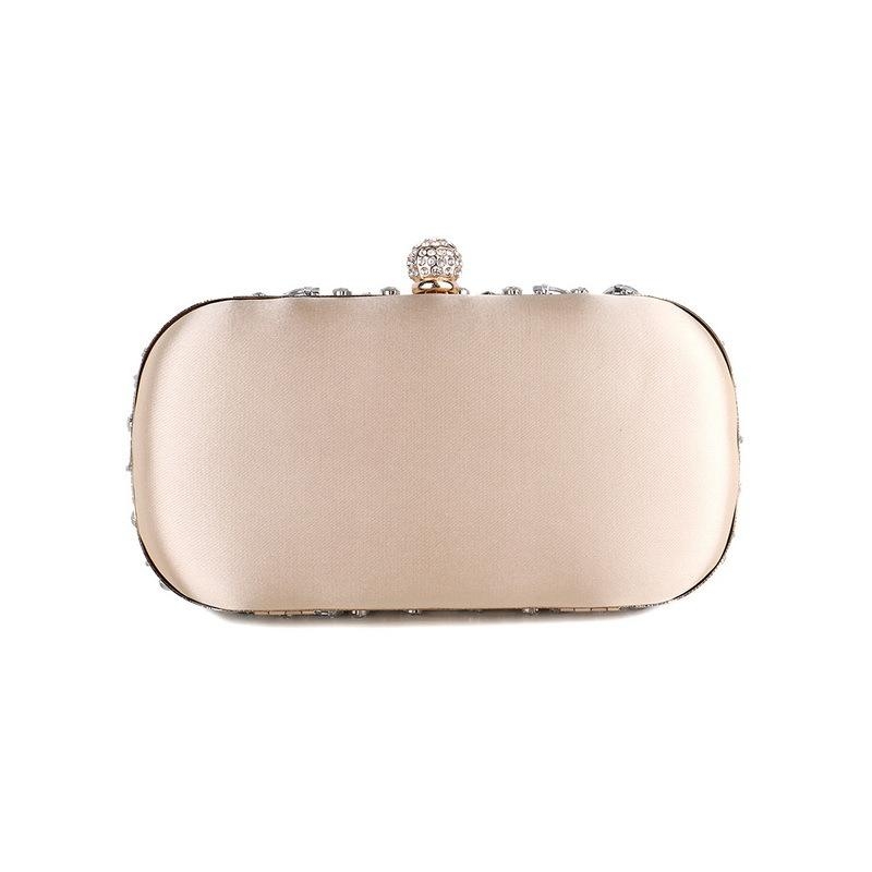 Champagne Satin Crystal Evening Box Clutch Bags 