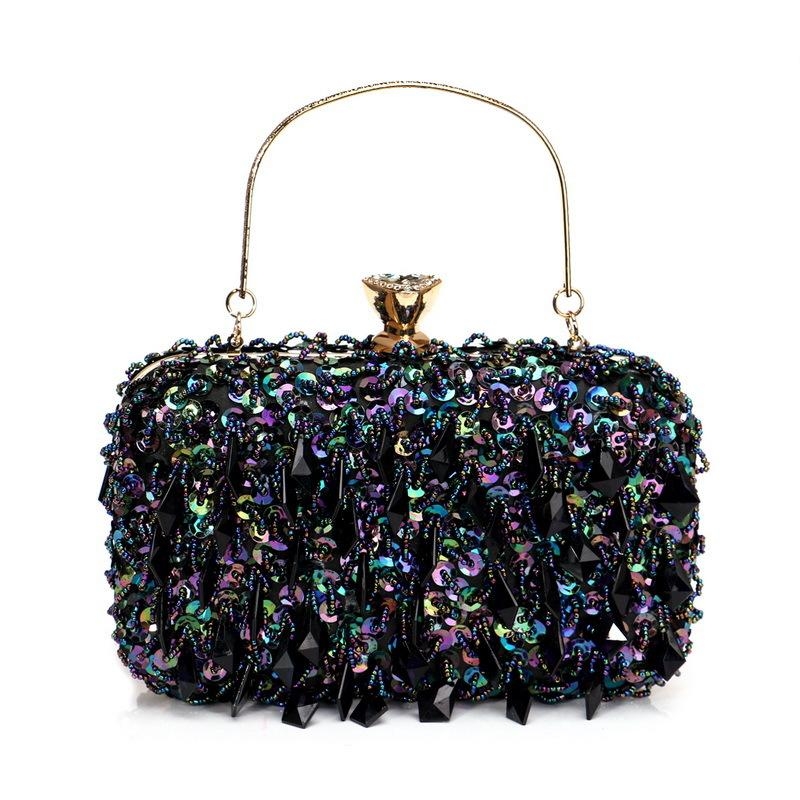 Green Sequins Top Handle Evening Box Clutch Purse With Chain Strap