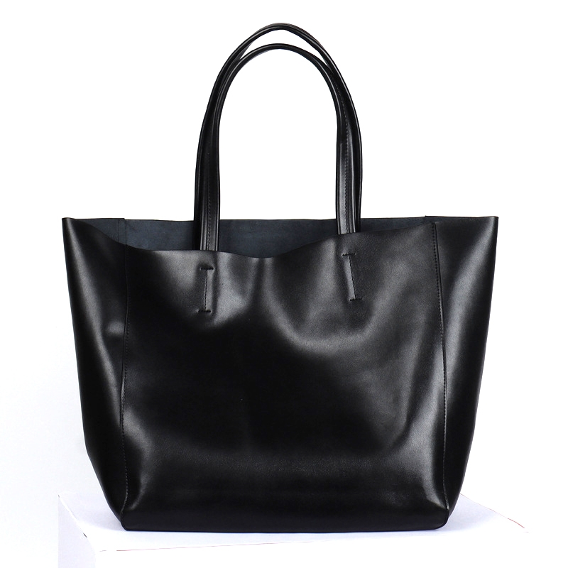 Black Soft Leather Daily Tote Bags | Baginning