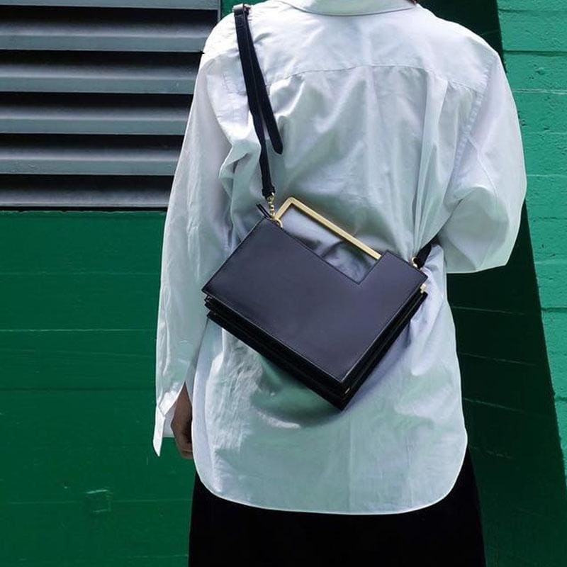 White Square Vegan Leather Handbags Metal Handle Oragan Bags