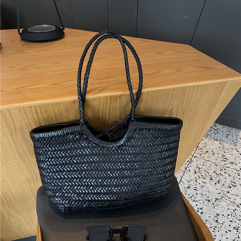 Black Summer Woven Leather Purse Oversized Tote Bags