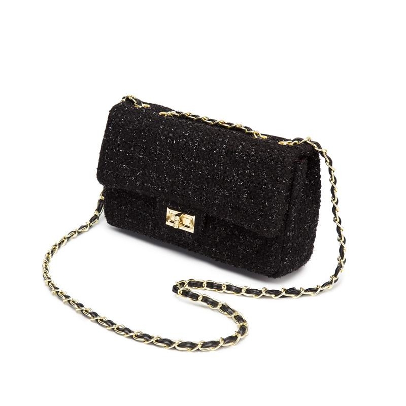 Black Tweed Flap Square Handbags Shoulder Chain Bag