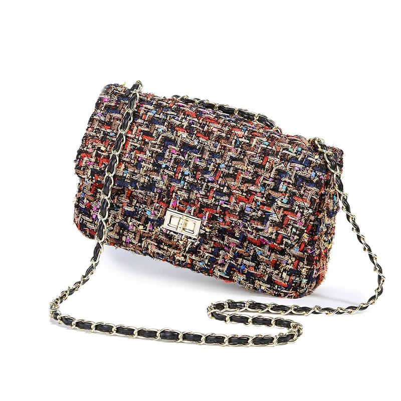 Shoulder Bag Handbag Designer Black Red Ivory Plaid Tweed Gold Chain Strap  Flap