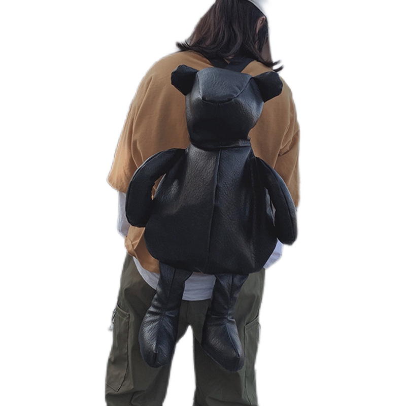 Black Vegan Leather Large Bear School Unique Backpack Handbags