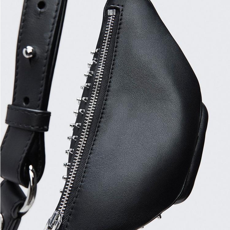 Women's Black Leather Studded  Belt Bags Fanny Pack Rock Waist Bags