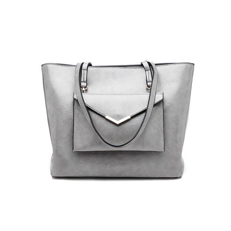 Grey Vegan Leather Tote Bags with Pocket