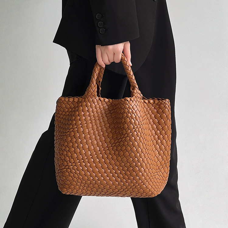 Brown Woven Vegan Leather Shopper Bag Large Handbag Soft Purse for Work |  Baginning
