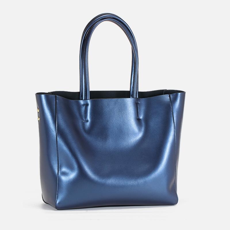 Blue Genuine Leather Tote Bags Women's Work Handbags