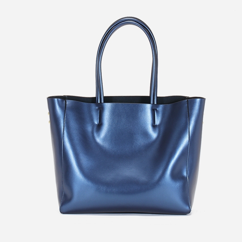 Blue Genuine Leather Tote Bags Women's Work Handbags