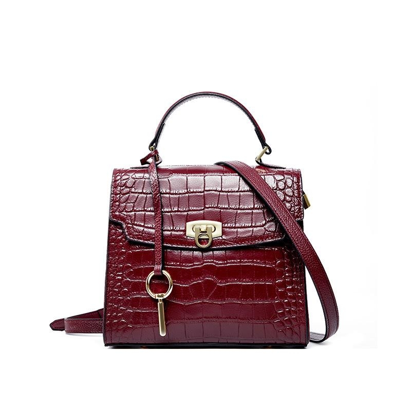 Red Leather Croc Print Crossbody Satchel Bag Top Handle Flap Handbag ...