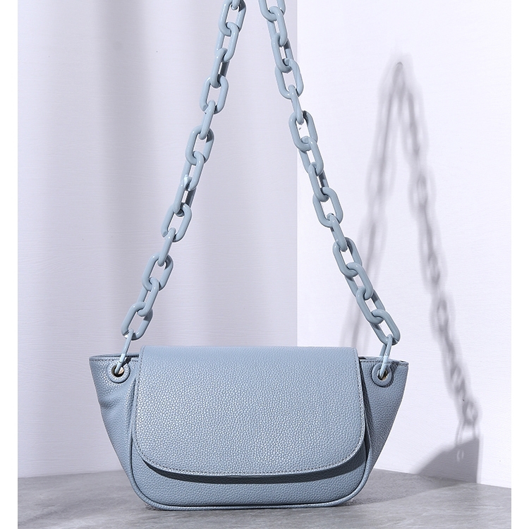 Blue Leather Half-Moon over the Shoulder Bags Acrylic Chain Bags ...
