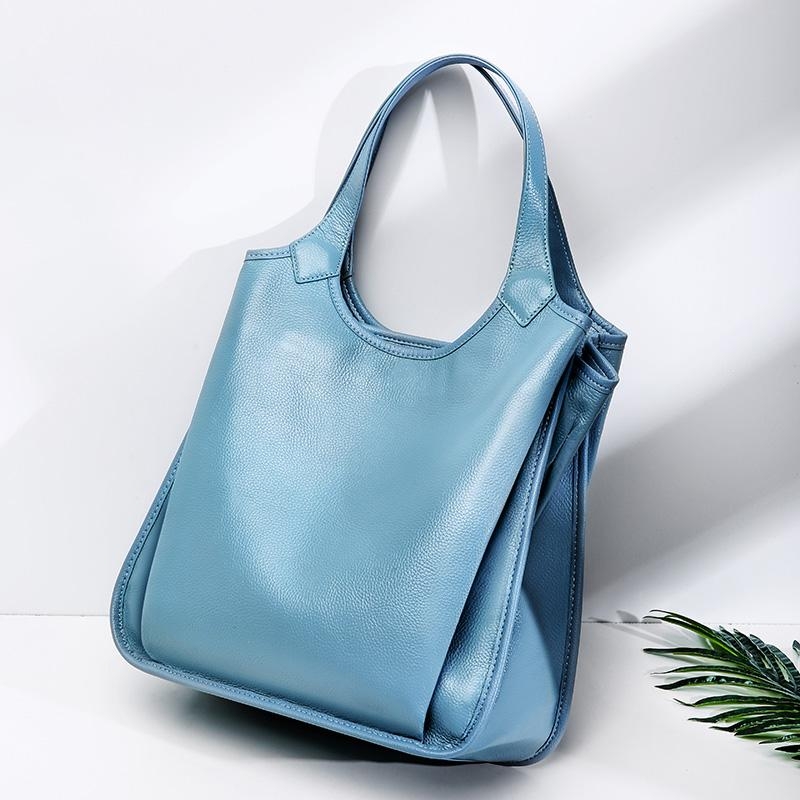 Blue Leather Hobo Bags Shoulder Handbags for Office Lady