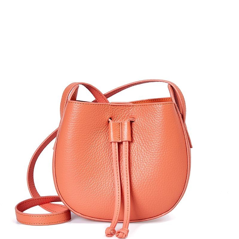 Salmon Leather Round Bucket Bags Adjustable Strap Crossbody Bags ...