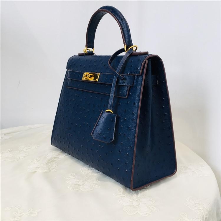 Blue Ostrich Effect Crossbody Leather Handbags Classics Bag