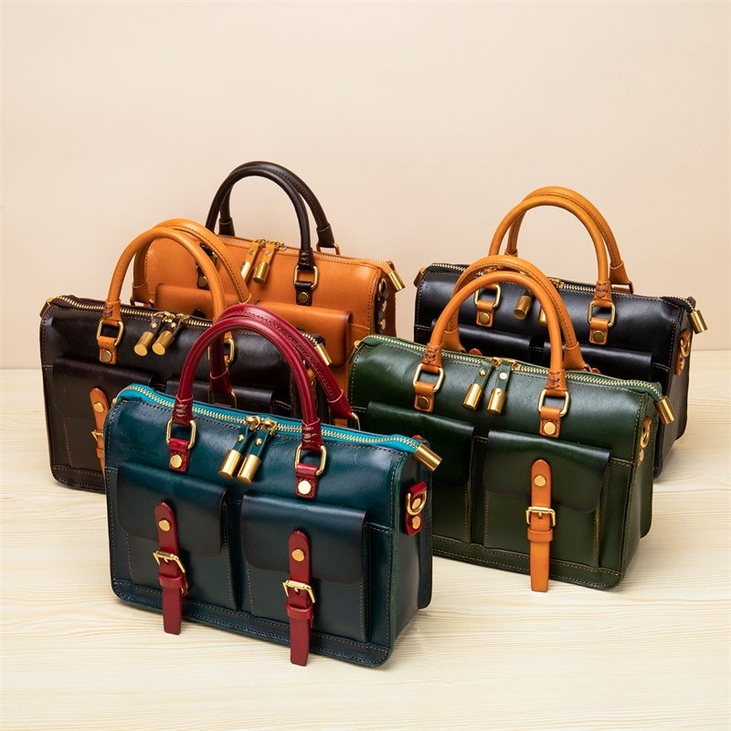 Brown Retro Pocket Boston Bag Trend Shoulder Satchel Handbags