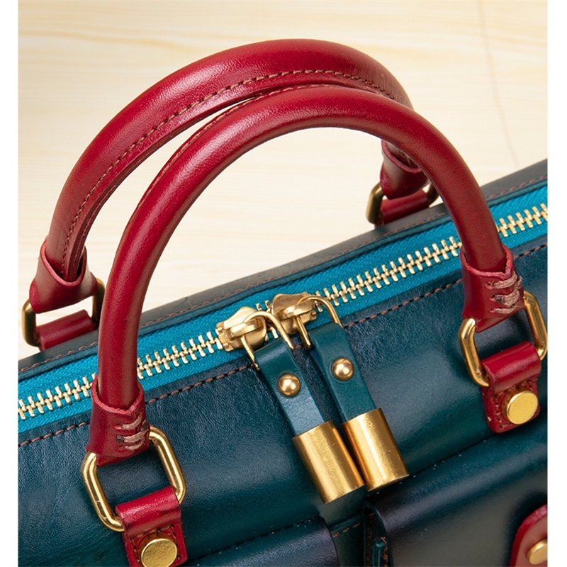 Blue Retro Pocket Boston Bag Trend Shoulder Satchel Handbags