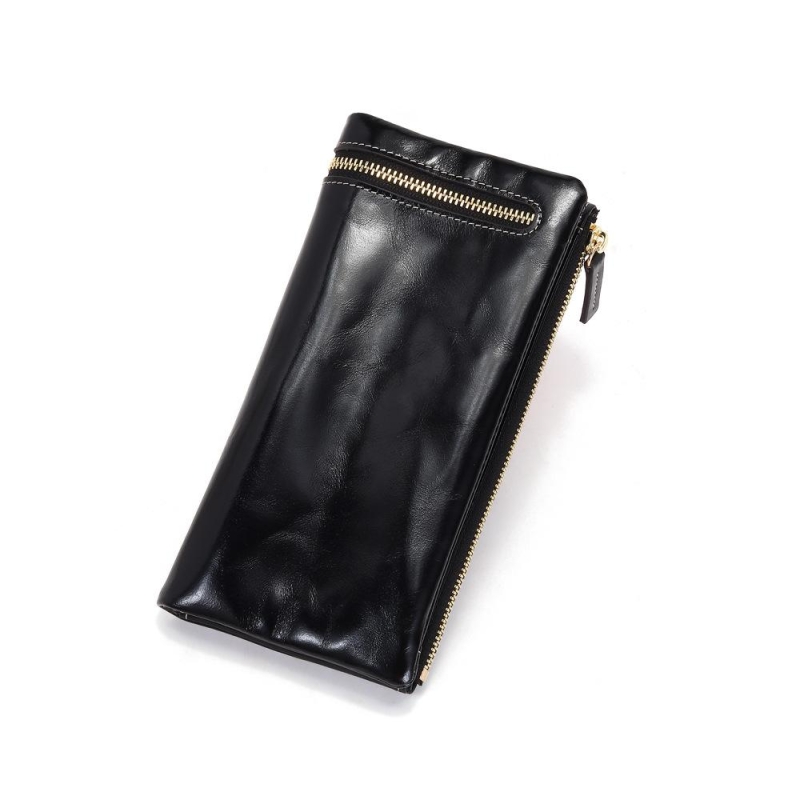 Black Vintage Ladies Leather Zipper Long Wallet