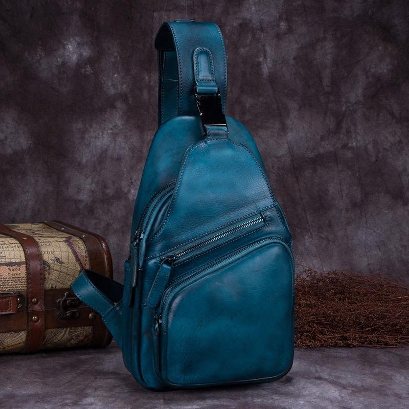 Blue Cow Leather Purses Travel Sling Pack Fanny Packs