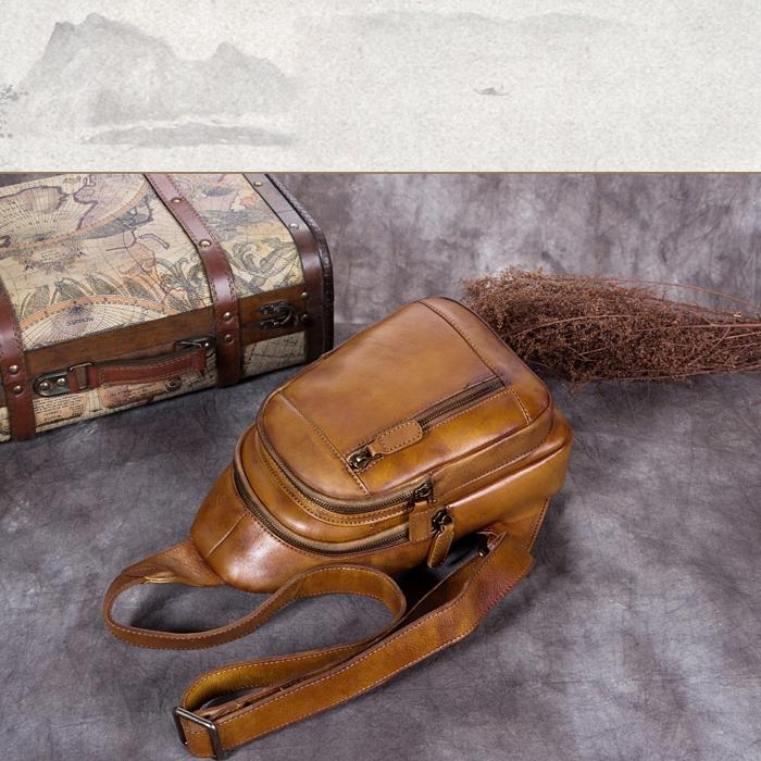 Dark Brown Cow Leather Travel Sling Pack Vintage Fanny Packs