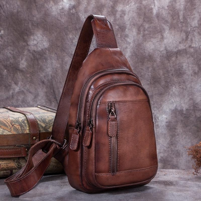 Brown Cow Leather Travel Sling Pack Vintage Fanny Packs