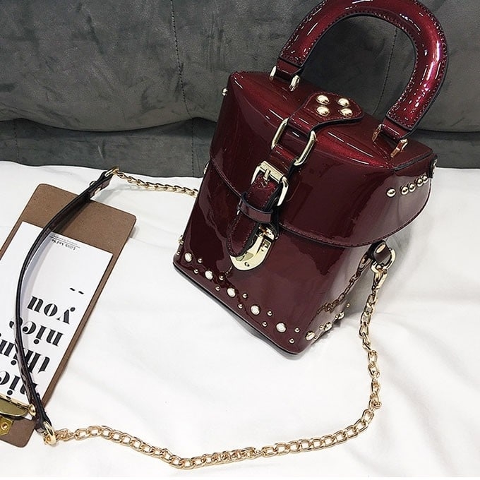 Brown Flap Buckle Square Faux Leather Handbags