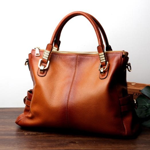 Brown Genuine Leather Handbags Side Pocket Shoulder Bags for Work ...