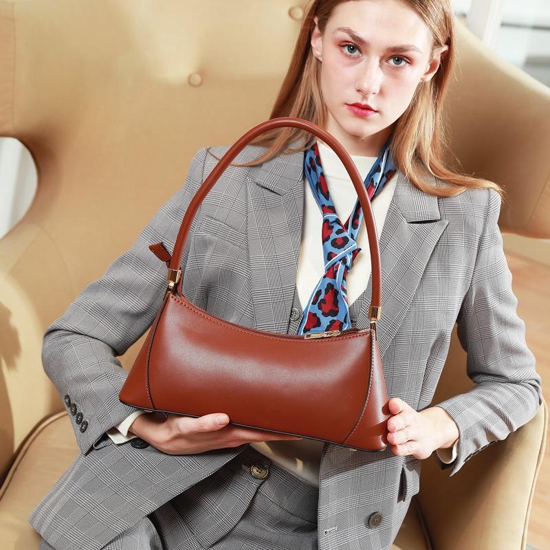 Brown Genuine Leather Shoulder Bags Vintage Women Purse