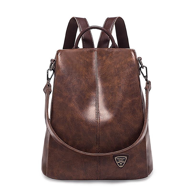 Brown Genuine Leather Top Handle Waterproof Vintage Backpacks