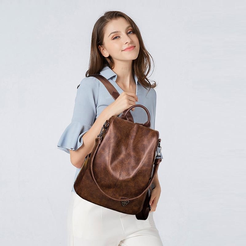 Brown Genuine Leather Top Handle Waterproof Vintage Backpacks