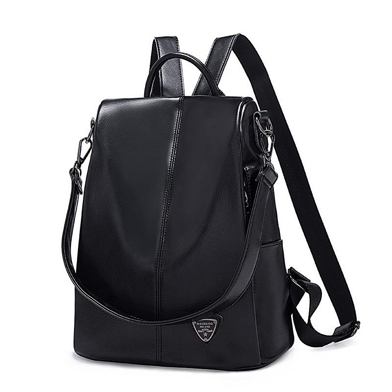 Black Genuine Leather Top Handle Waterproof Vintage Backpacks