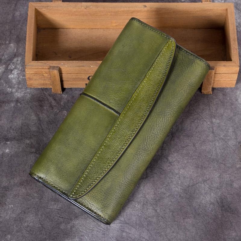 Grass Green Handcrafted Wallet Cowhide Leather Wallet Vintage Wallet