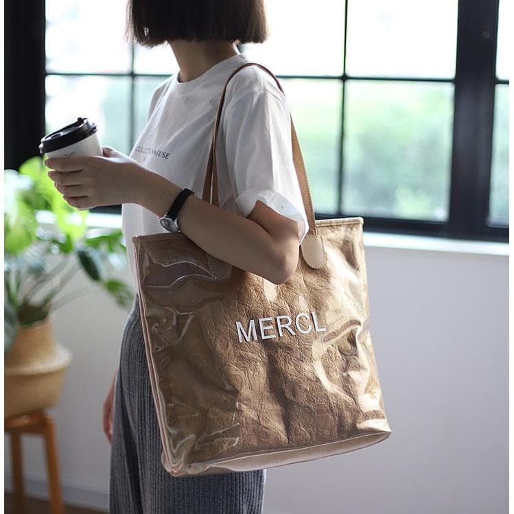 Brown Kraft Paper Recycle Bags Waterproof PVC Fashion Shopper Bags 