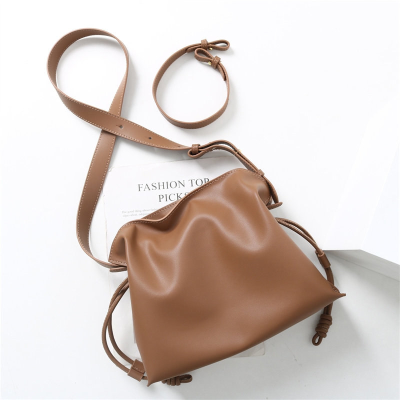 Brown Leather Draw Sting Shoulder Bag