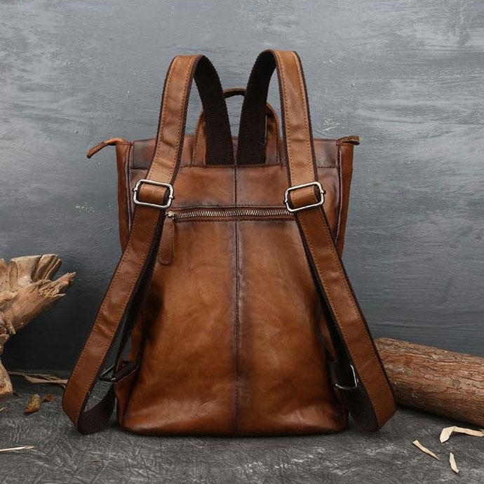 Women's Vintage Brown Leather Backpack Purse
