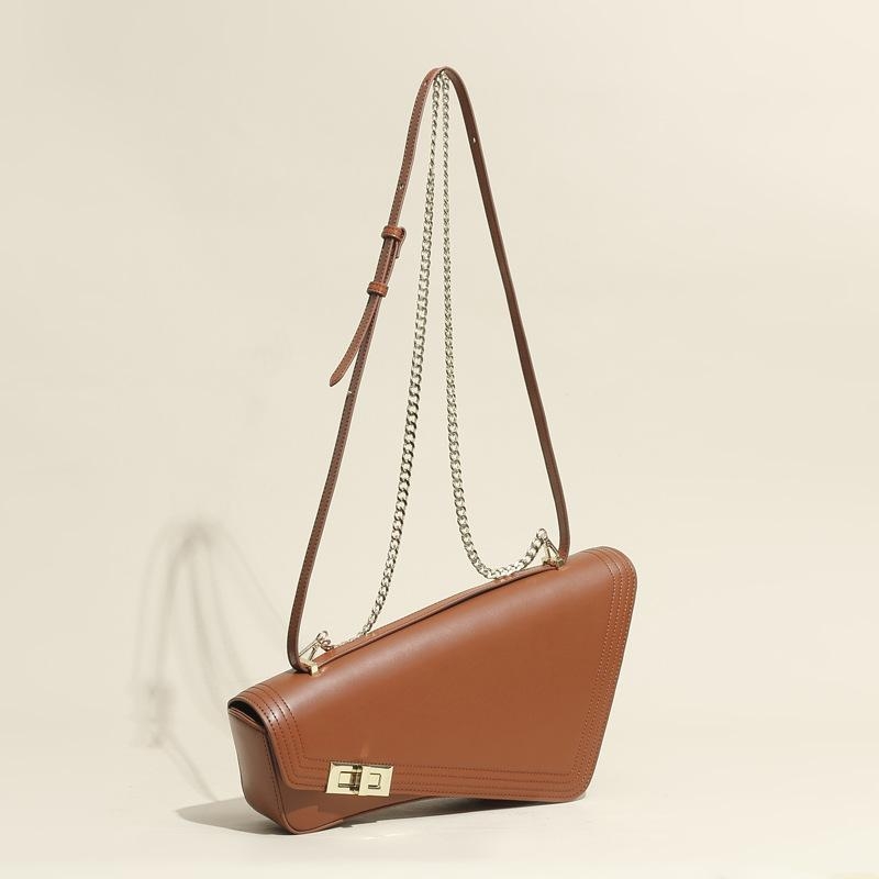 Black Leather Irregular Trim Flap Shoulder Bags with Chain