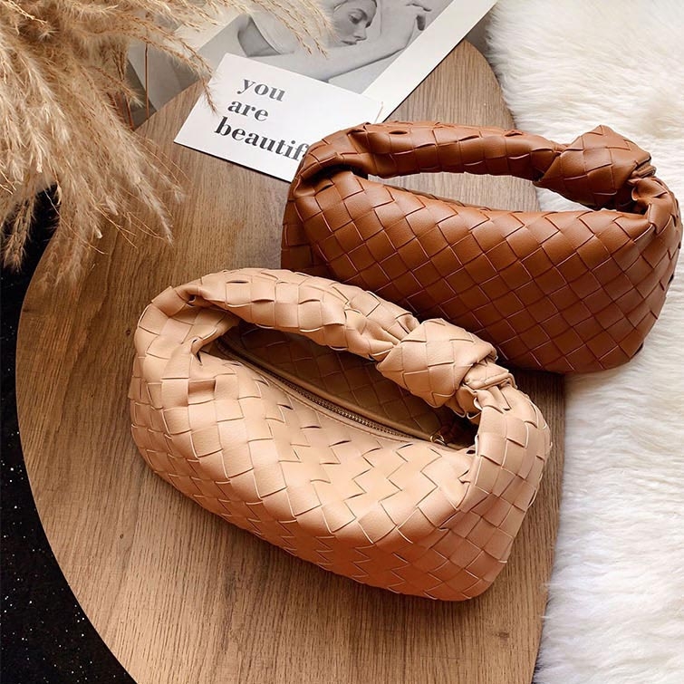 Brown Leather Woven Handbags