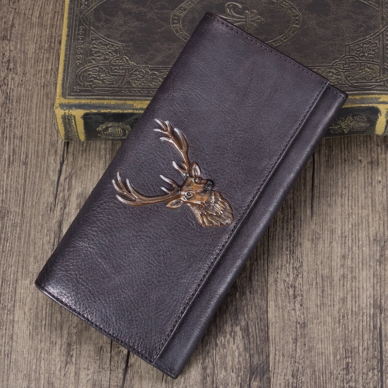 Blue Lucky Elk Leather Long Wallet