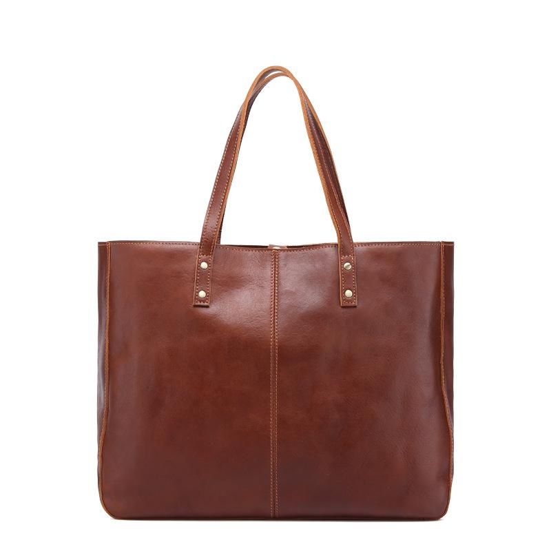Dark Brown Retro Crazy Horse Leather Large Tote Bags