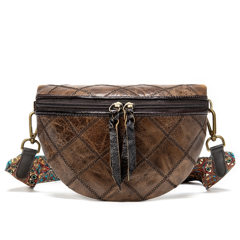 Coffee Brown Retro Embossed  Leather Fanny Pack Waist Bag