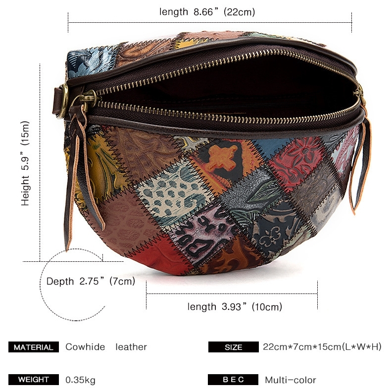 Khaki Retro Embossed  Leather Fanny Pack Waist Bag