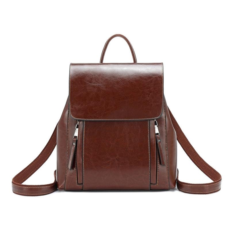 Grey Retro Leather Flap Zipper Everyday Backpack | Baginning